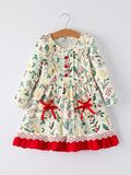 Toddler Girls Christmas Dress – Holiday Floral Print Outfit with Pockets