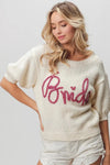 Bride-Metallic Letter Short Puff Sleeve Hairy Sweater
