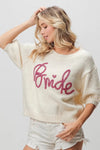 Bride-Metallic Letter Short Puff Sleeve Hairy Sweater