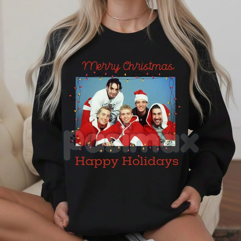 Ugly NSYNC Christmas Sweatshirt | 90s Boy Band Holiday Jumper | Retro NSYNC Merry Christmas Crewneck | Tacky Pop Star Xmas Gift