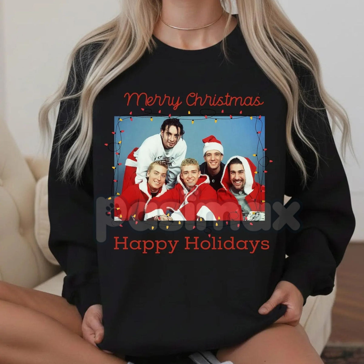 Ugly NSYNC Christmas Sweatshirt | 90s Boy Band Holiday Jumper | Retro NSYNC Merry Christmas Crewneck | Tacky Pop Star Xmas Gift