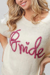 Bride-Metallic Letter Short Puff Sleeve Hairy Sweater