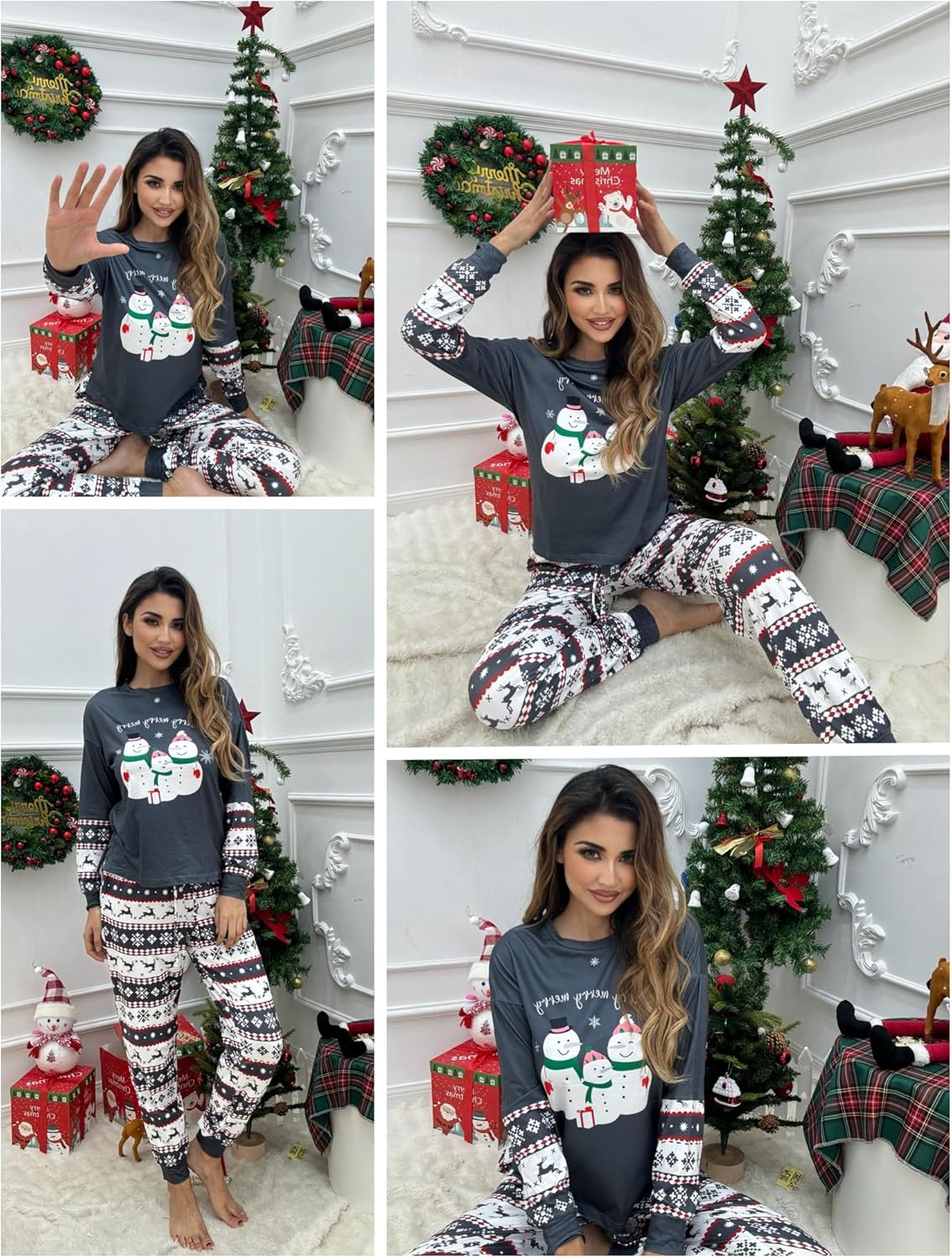 Ekouaer Family Christmas Pajamas Matching Sets Soft Long Sleeve Couple Pjs Xmas Sleepwear Holiday Lounge Set