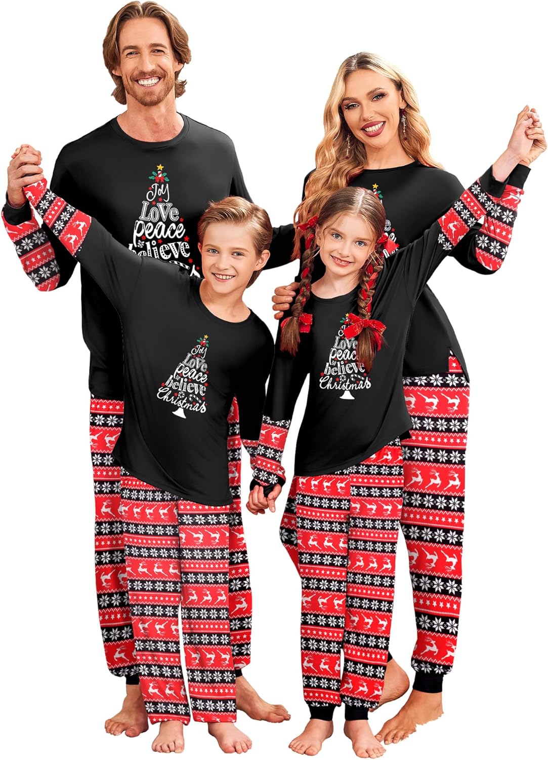 Ekouaer Family Christmas Pajamas Matching Sets Soft Long Sleeve Couple Pjs Xmas Sleepwear Holiday Lounge Set