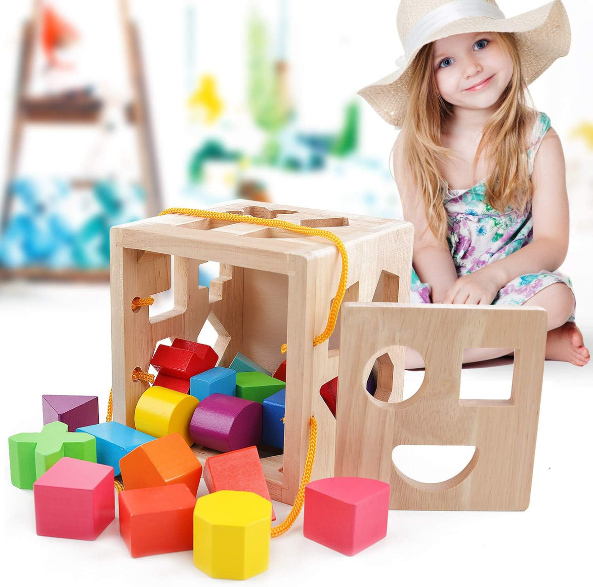 Drop Match Learn Wooden Shape Sorter for Toddlers Ages 2+