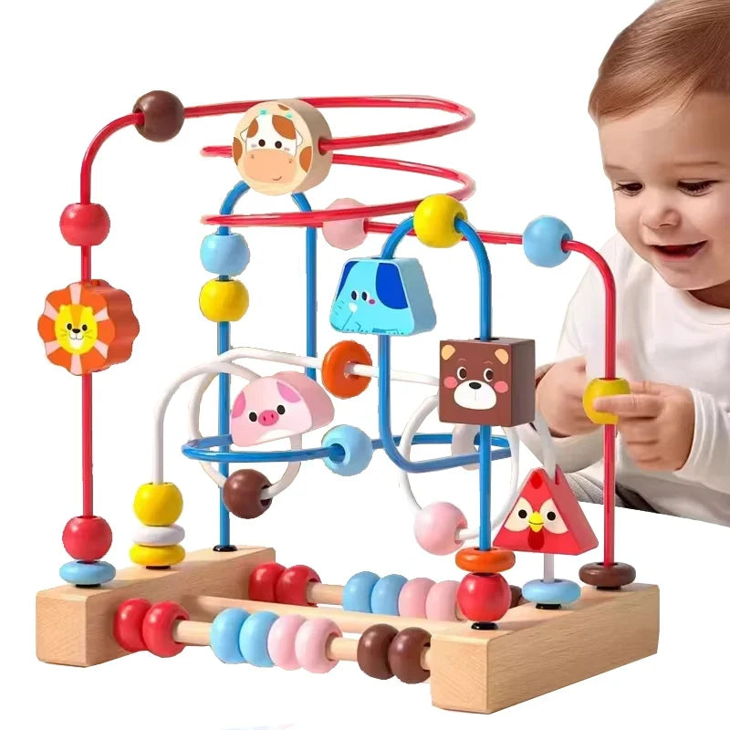 Wooden Bead Maze Roller Coaster Toddler Abacus Toy