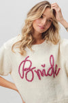 Bride-Metallic Letter Short Puff Sleeve Hairy Sweater
