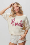 Bride-Metallic Letter Short Puff Sleeve Hairy Sweater