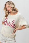 Bride-Metallic Letter Short Puff Sleeve Hairy Sweater
