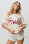 Bride-Metallic Letter Short Puff Sleeve Hairy Sweater