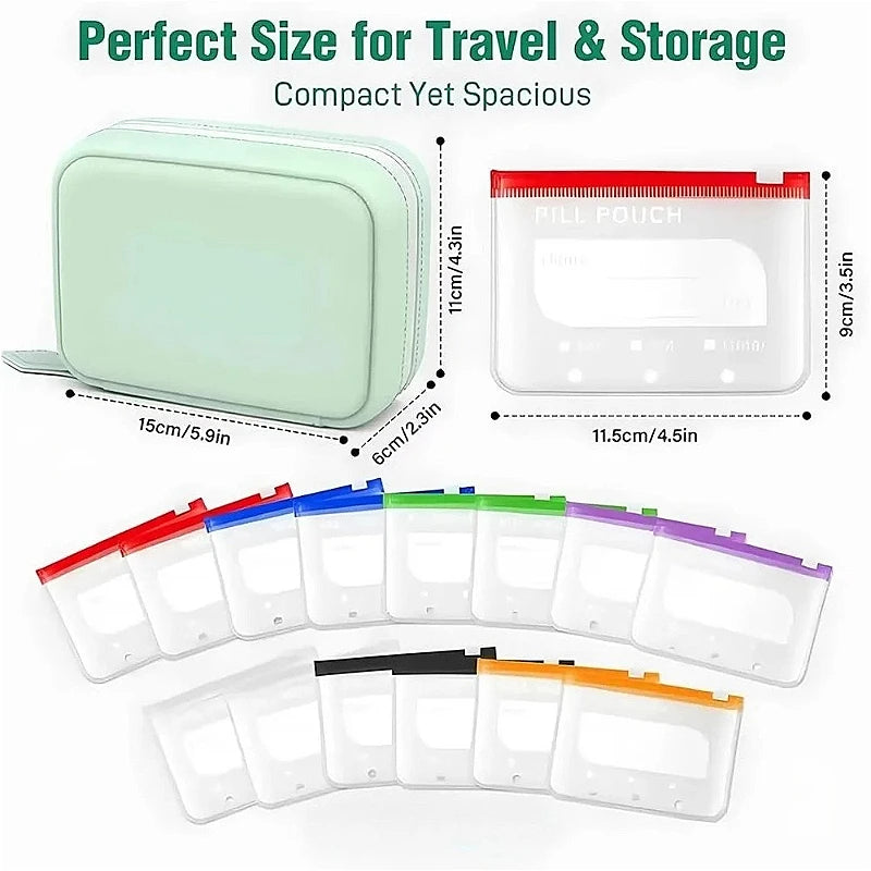 7/14Pouch Weekly Pill Organizer Color Coded Pill Pouch Waterproof Medicine Storage Case Portable Vitamins Supplements Pouch Set