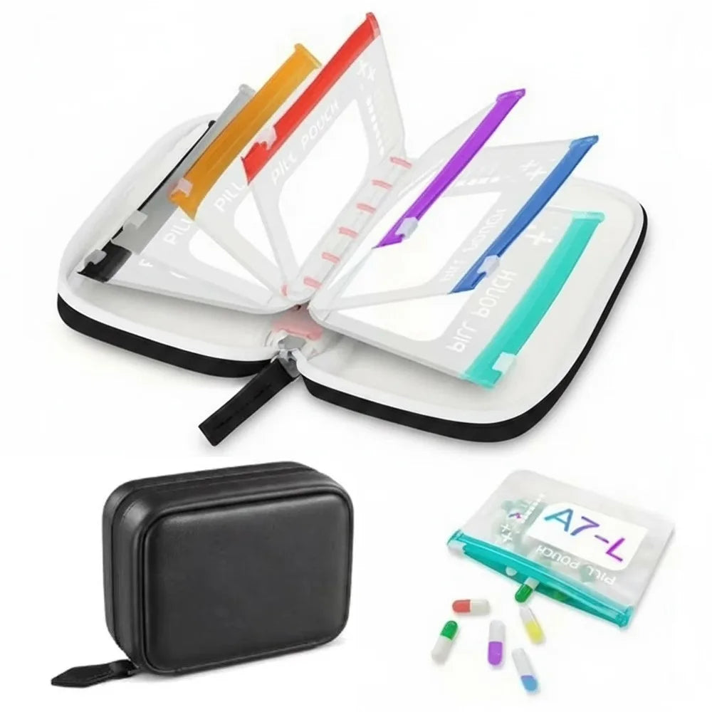 7/14Pouch Weekly Pill Organizer Color Coded Pill Pouch Waterproof Medicine Storage Case Portable Vitamins Supplements Pouch Set